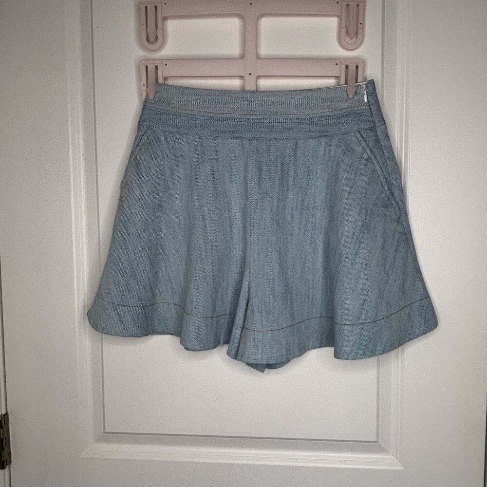 Palmer Harding Women’s Blue Chambray Denim Flared Shorts UK 10 US 4/6